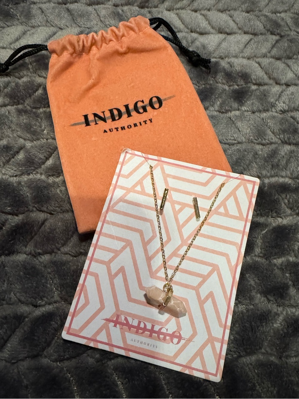Rose Quartz Necklace and Gold Earring Set